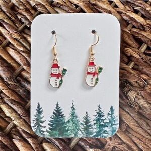 New Handmade Snowman Dangle Earrings (1.5" long x 0.5" wide)